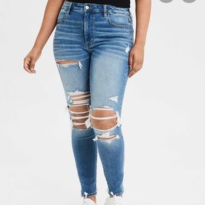 Super stretch high waisted ripped jeans